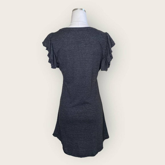 Chaser Vintage Triblend Flutter Sleeve Shirt Dress in Charcoal - Picture 6 of 7